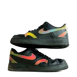 Nike Air Force One Rare Elastic Lace Black Sneakers Misplaced Swoosh M SZ 10